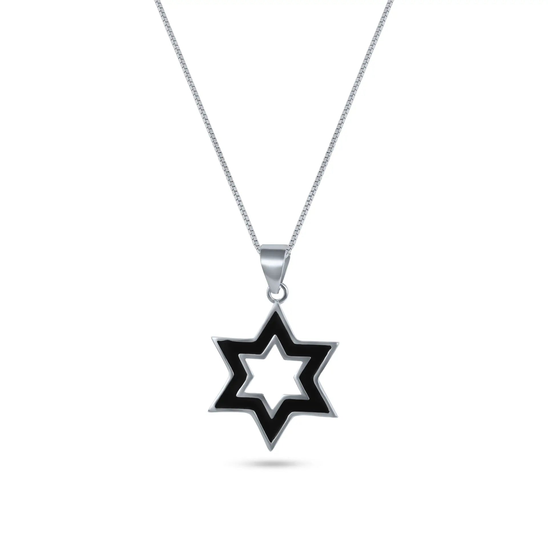 שרשרת כסף 925 JETEM תליון מגן דוד עם קווי מתאר שחורים